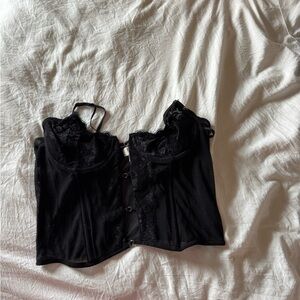 hazel boutique Black Lace Bustier Crop Top
